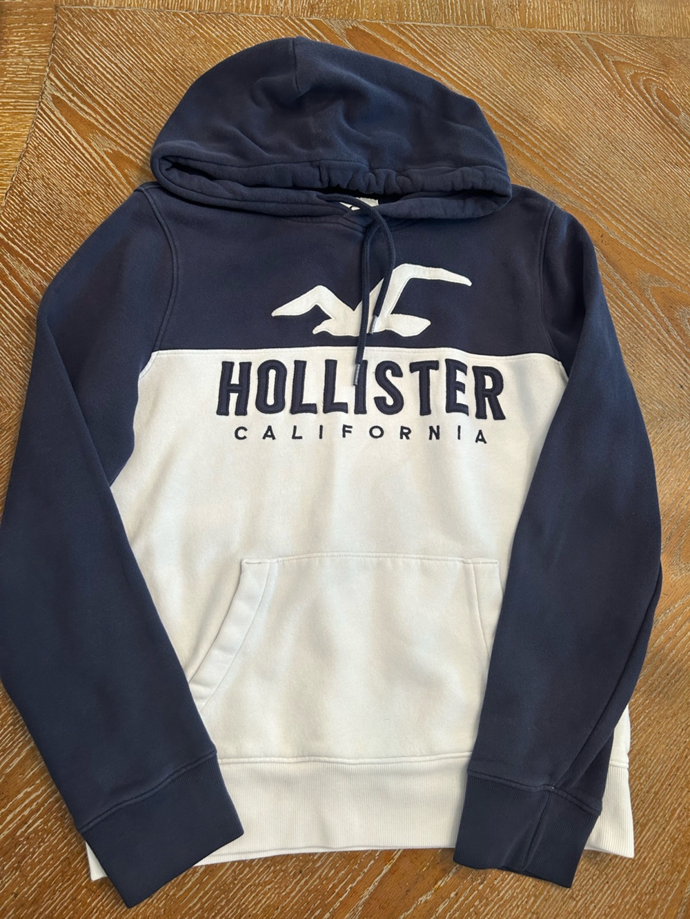 Hollister Navy and White Crewneck Sweatshirt with Large Logo